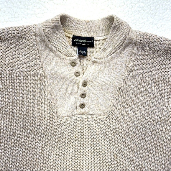 Vintage Eddie Bauer Cotton Fisherman 
Knit Button Collar Sweater - Picture 2 of 13
